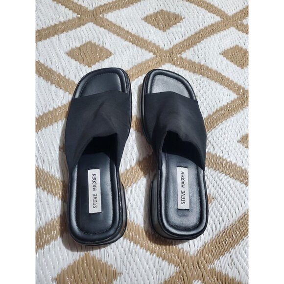 Vintage STEVE MADDEN Y2K 90's Chunky Platform Black Sandals Slides SZ 9.5 - Picture 3 of 9